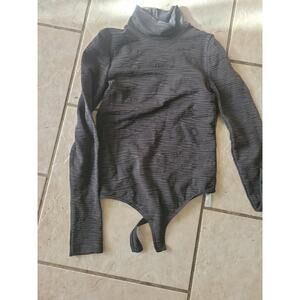 Wolford Brown and Black thin Zebra Print Colorado Faux Turtleneck Bodysuit Small